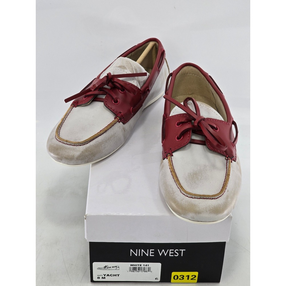 Nine West Yacht Boat Shoes Womens Size 8 M White Red Leather - New